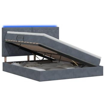 LED-Speicherbett mit Matratze Dunkelgrau 180 x 200 cm Samt