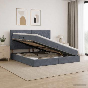 ARDEBO.de - LED-Speicherbett mit Matratze Dunkelgrau 200 x 200 cm Samt