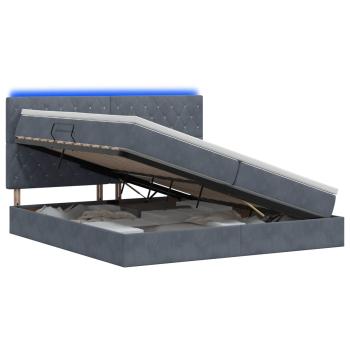 LED-Speicherbett mit Matratze Dunkelgrau 200 x 200 cm Samt