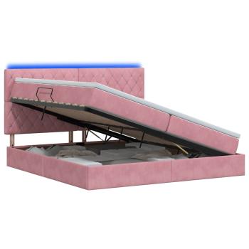 LED-Speicherbett mit Matratze Rosa 200 x 200 cm Samt
