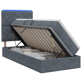 LED-Speicherbett mit Matratze Dunkelgrau 90 x 200 cm Samt