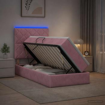LED-Speicherbett mit Matratze Rosa 90 x 200 cm Samt