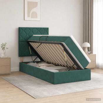 ARDEBO.de - LED-Speicherbett mit Matratze Dunkelgrün 100 x 200 cm Samt