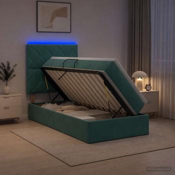 LED-Speicherbett mit Matratze Dunkelgrün 100 x 200 cm Samt