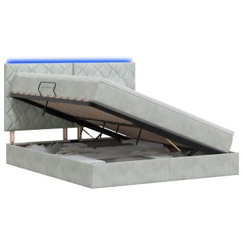 LED-Speicherbett mit Matratze Hellgrau 160 x 200 cm Samt