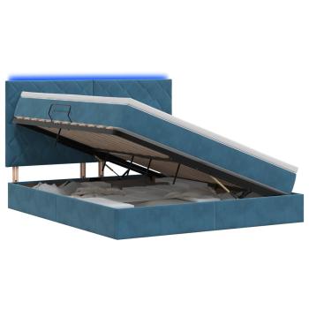 LED-Speicherbett mit Matratze Dunkelblau 160 x 200 cm Samt