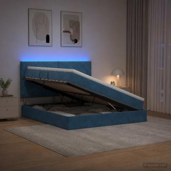 LED-Speicherbett mit Matratze Dunkelblau 160 x 200 cm Samt