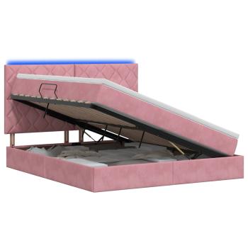 LED-Speicherbett mit Matratze Rosa 160 x 200 cm Samt