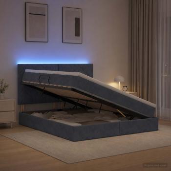 LED-Speicherbett mit Matratze Dunkelgrau 180 x 200 cm Samt