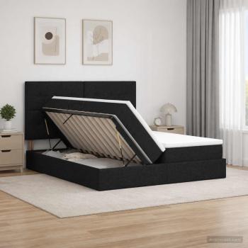 ARDEBO.de - LED-Speicherbett mit Matratze Schwarz 180 x 200 cm Stoff