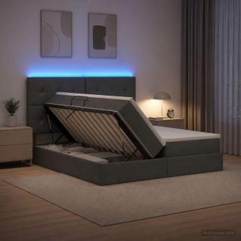 ARDEBO.de - LED-Speicherbett mit Matratze Dunkelgrau 200 x 200 cm Stoff