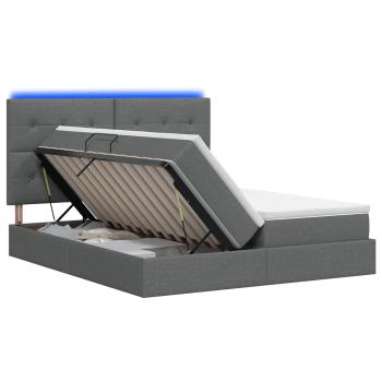 LED-Speicherbett mit Matratze Dunkelgrau 200 x 200 cm Stoff