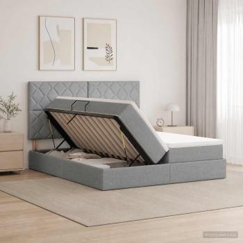 ARDEBO.de - LED-Speicherbett mit Matratze Hellgrau 180 x 200 cm Stoff