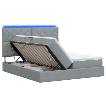 LED-Speicherbett mit Matratze Hellgrau 200 x 200 cm Stoff