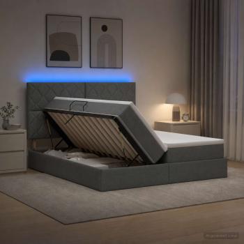 ARDEBO.de - LED-Speicherbett mit Matratze Dunkelgrau 200 x 200 cm Stoff