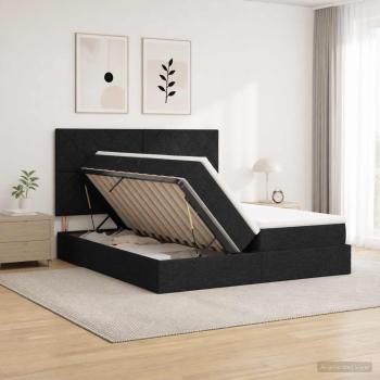 ARDEBO.de - LED-Speicherbett mit Matratze Schwarz 200 x 200 cm Stoff