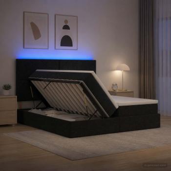 LED-Speicherbett mit Matratze Schwarz 200 x 200 cm Stoff