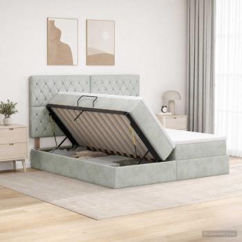 ARDEBO.de - LED-Speicherbett mit Matratze Hellgrau 180 x 200 cm Samt