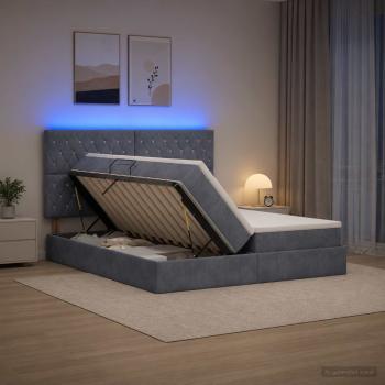 ARDEBO.de - LED-Speicherbett mit Matratze Dunkelgrau 200 x 200 cm Samt