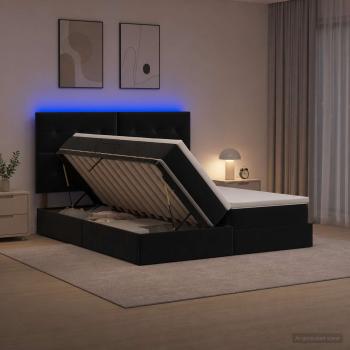 LED-Speicherbett mit Matratze Schwarz 200 x 200 cm Samt