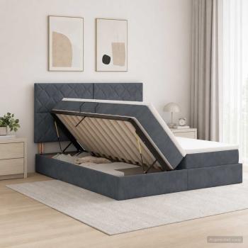 ARDEBO.de - LED-Speicherbett mit Matratze Dunkelgrau 200 x 200 cm Samt