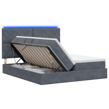 LED-Speicherbett mit Matratze Dunkelgrau 200 x 200 cm Samt