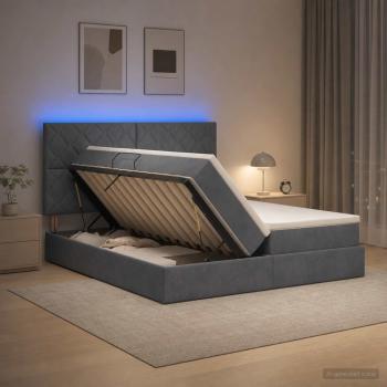 LED-Speicherbett mit Matratze Dunkelgrau 200 x 200 cm Samt