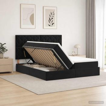 ARDEBO.de - LED-Speicherbett mit Matratze Schwarz 200 x 200 cm Samt