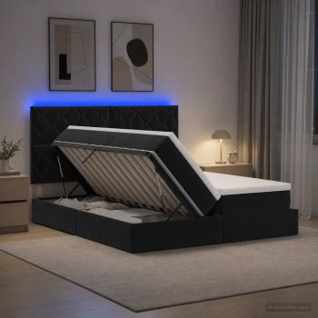 LED-Speicherbett mit Matratze Schwarz 200 x 200 cm Samt