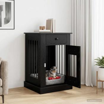 ARDEBO.de - Hundekäfigmöbel Schwarz Eichen-Optik 50 x 47,5 x 80 cm
