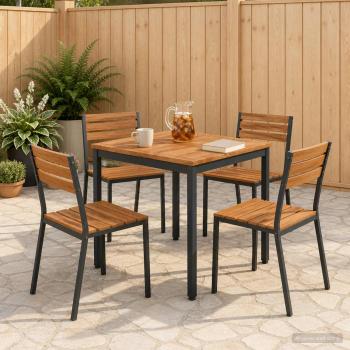 ARDEBO.de - Gartentisch Natürlich und Schwarz 60 x 60,5 x 75 cm