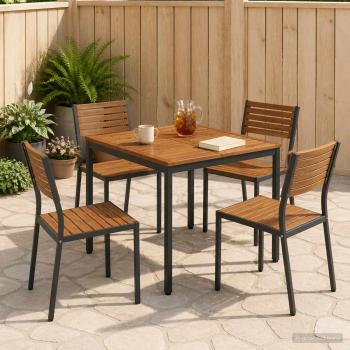 ARDEBO.de - Gartentisch Natürlich und Schwarz 80 x 80,5 x 75 cm