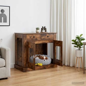 ARDEBO.de - Hundekäfigmöbel Räuchereiche 90 x 47,5 x 80 cm Holzwerkstoff