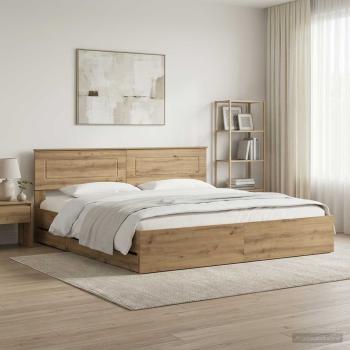 ARDEBO.de - Bed Frame with Storage and Headboard Artisan Oak 180 x 200 cm