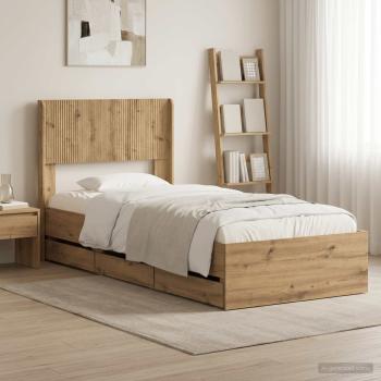 ARDEBO.de - Bettgestell mit Stauraum und Kopfteil Artisan Oak 90 x 200 cm
