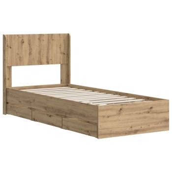 Bettgestell mit Stauraum und Kopfteil Artisan Oak 90 x 200 cm