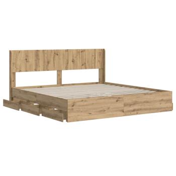 Bettgestell mit Stauraum und Kopfteil Artisan Oak 180 x 200 cm