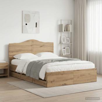 ARDEBO.de - Bed Frame with Storage and Headboard Artisan Oak 140 x 190 cm