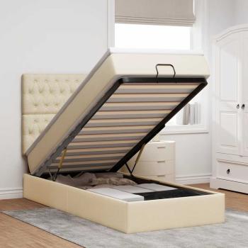 ARDEBO.de - Ottoman-Bett mit Matratze & LEDs Creme 80x200 cm Stoff