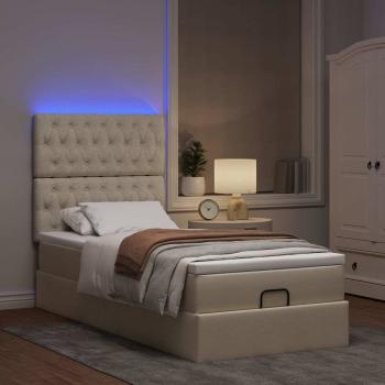 Ottoman-Bett mit Matratze & LEDs Creme 80x200 cm Stoff