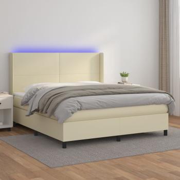 ARDEBO.de - Boxspringbett mit Matratze & LED Creme 160x200 cm Kunstleder