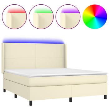 Boxspringbett mit Matratze & LED Creme 160x200 cm Kunstleder