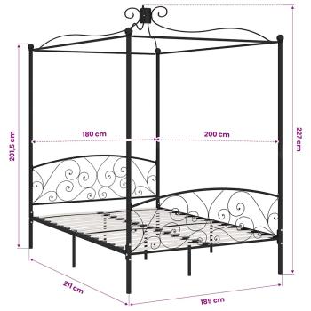 Himmelbett-Gestell Schwarz Metall 180 x 200 cm