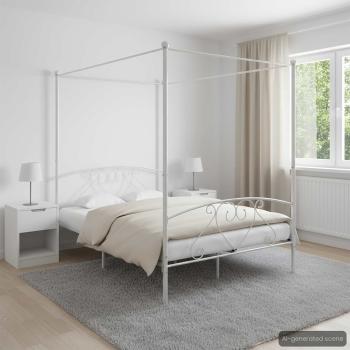 ARDEBO.de - Himmelbett-Gestell Weiß Metall 160 x 200 cm