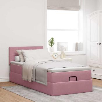 Ottoman-Bett mit Matratze & LEDs Rosa 100x200 cm Samt