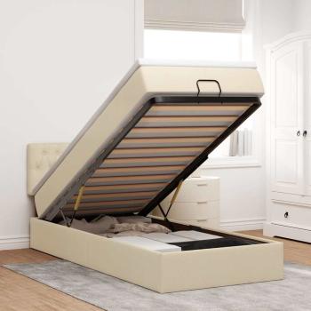 ARDEBO.de - Ottoman-Bett mit Matratze & LEDs Creme 80x200 cm Stoff