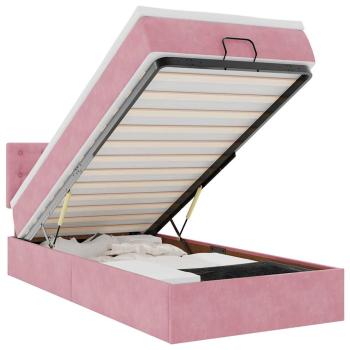 Ottoman-Bett mit Matratze & LEDs Rosa 90x190 cm Samt