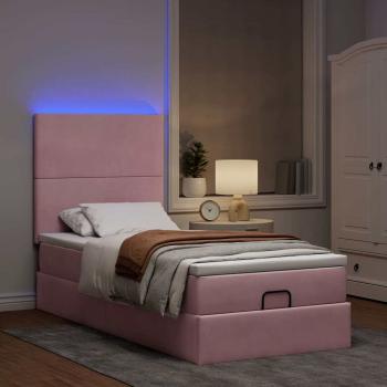 Ottoman-Bett mit Matratzen & LEDs Rosa 90x190 cm Samt