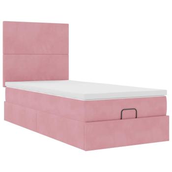 Ottoman-Bett mit Matratzen & LEDs Rosa 90x190 cm Samt