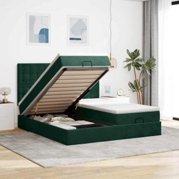 ARDEBO.de - Ottoman-Bett mit Matratzen & LEDs Dunkelgrün 160x200 cm Samt